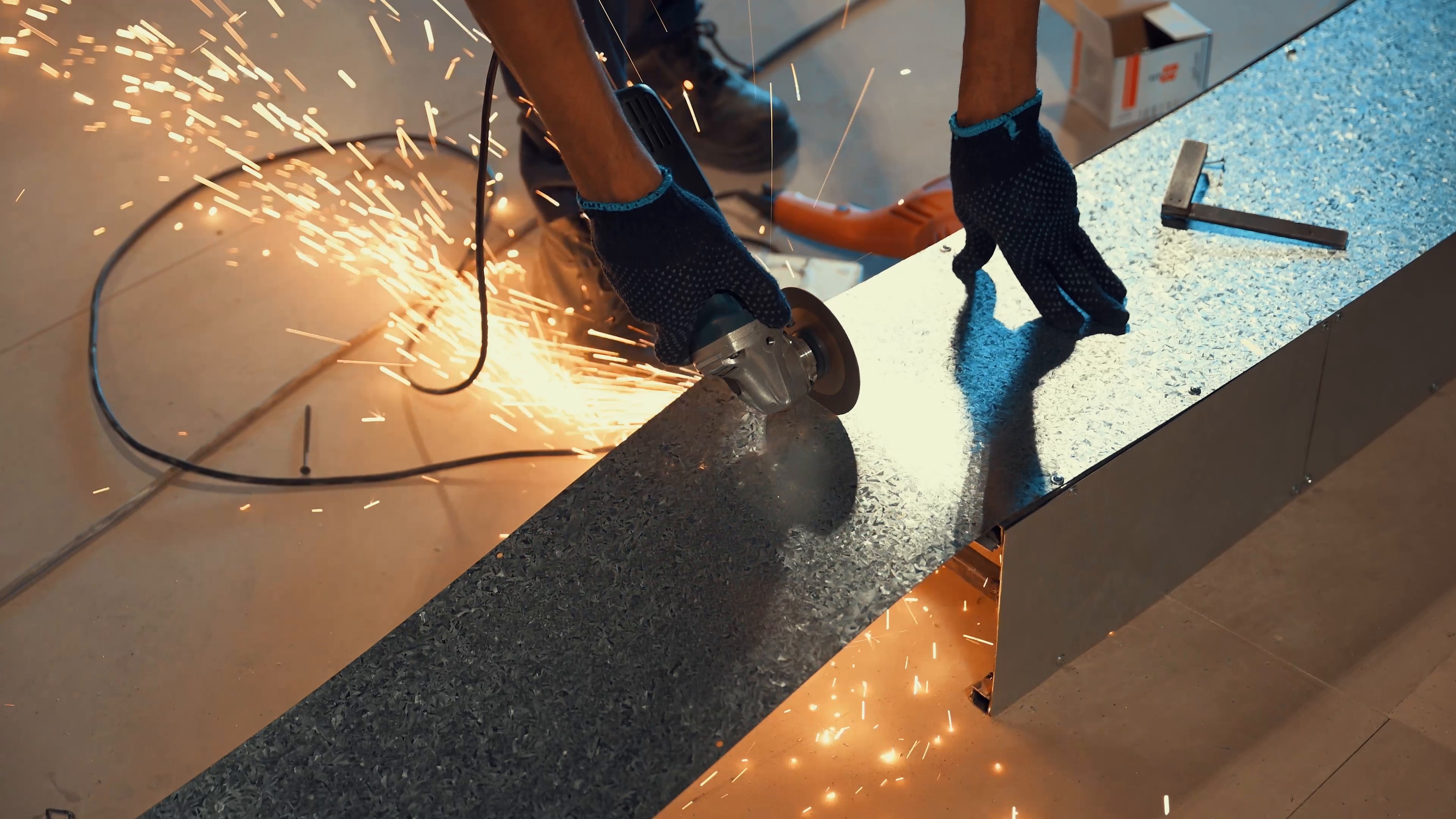 Sparks flying as crew cut steel for the Colorverse set