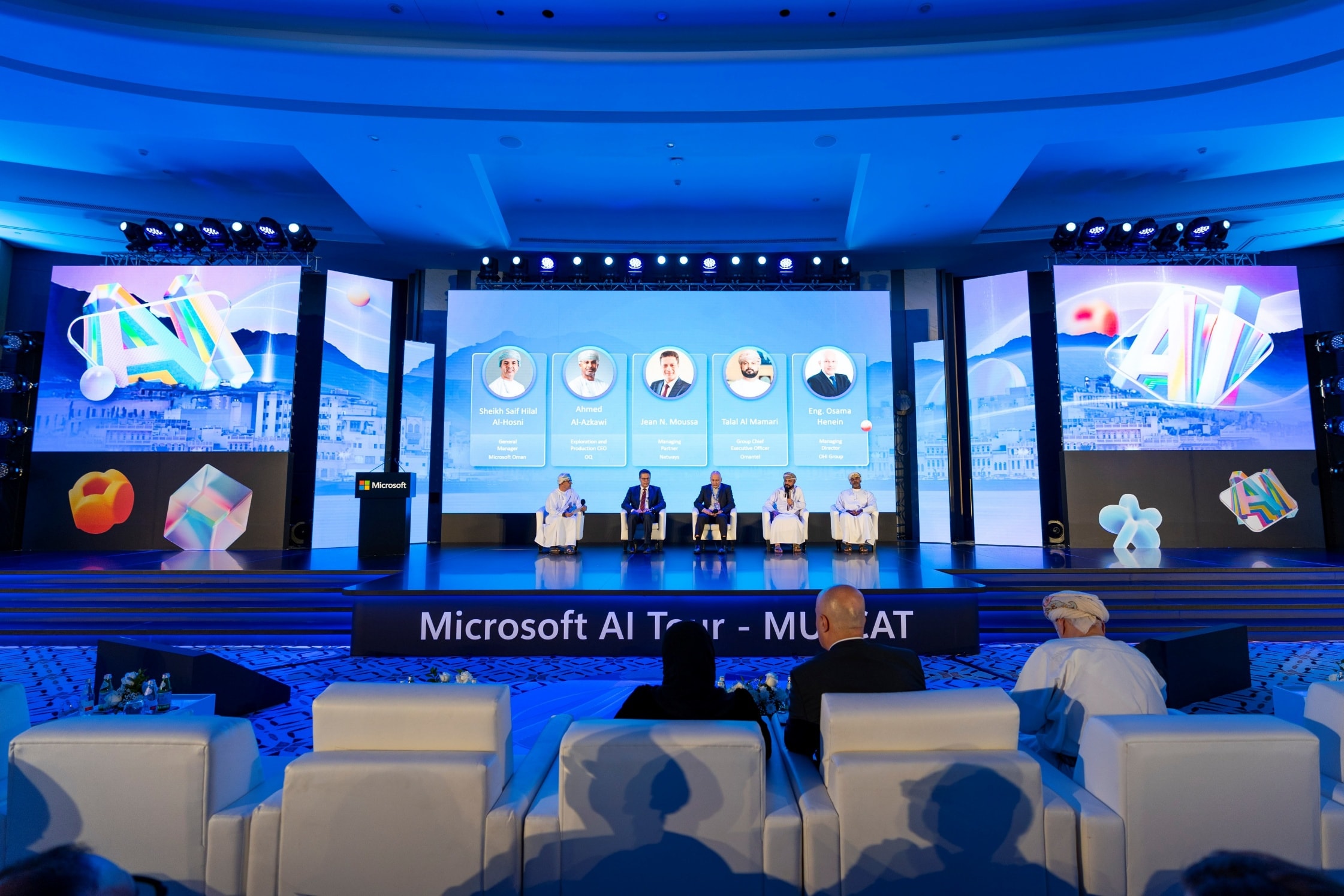 Panel session on stage at Microsoft AI Tour Muscat