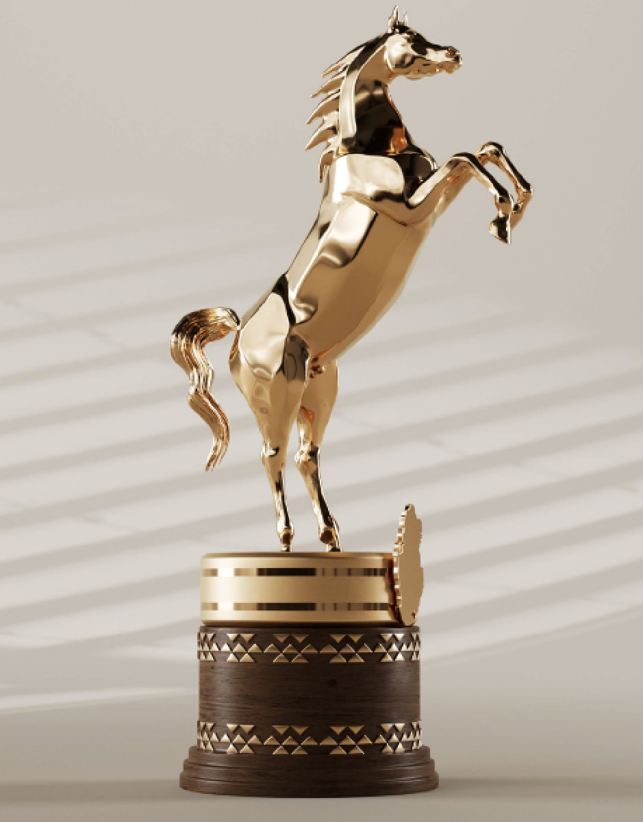 Gold rearing-horse trophy crafted as a bespoke gift